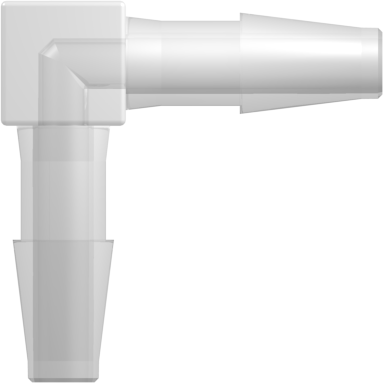 Tube to Tube Fitting Elbow Connector with Classic Series Barbs, 1/4" (6.4 mm) ID Tubing, Animal-Free Natural Polypropylene