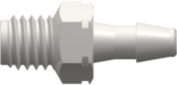 Threaded Metric Fitting M5x.8 Thread to Barb, 3/32" (2.4 mm) ID Tubing, White Nylon