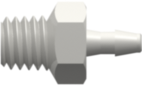 Threaded Fitting 10-32 Special Tapered Thread to Barb, 1/16" (1.6 mm) ID Tubing, White Nylon