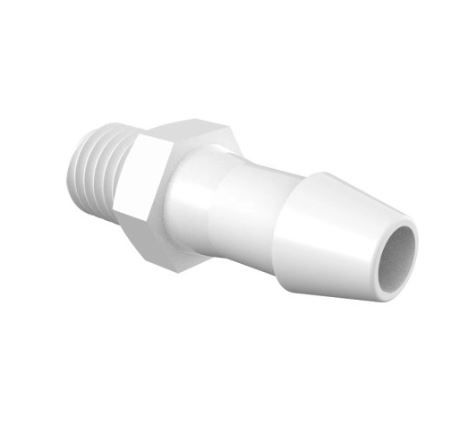 Adapter 1/4"-28 UNF Thread x 3/16" Barb White Nylon