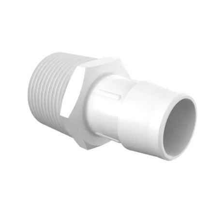 Adapter 1" NPT Thread x 1" Barb in White Nylon