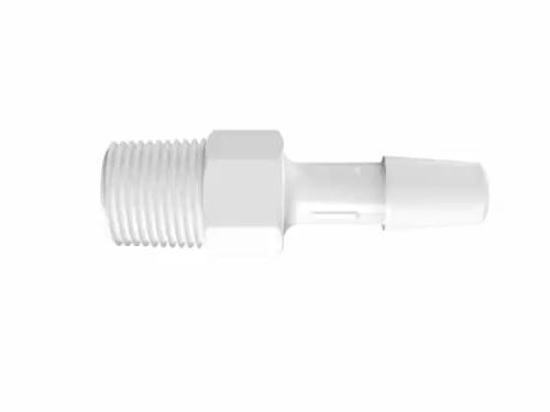 Adapter 1/8" BSPT Thread x 5/16" Barb in White Polypropylene
