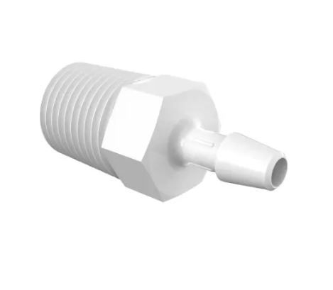 Adapter 1/4" NPT Thread x 3/16" Barb in White Nylon