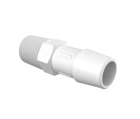 Adapter 1/4" NPT Thread x 1/2" Barb in Non-Animal Derived Polypropylene