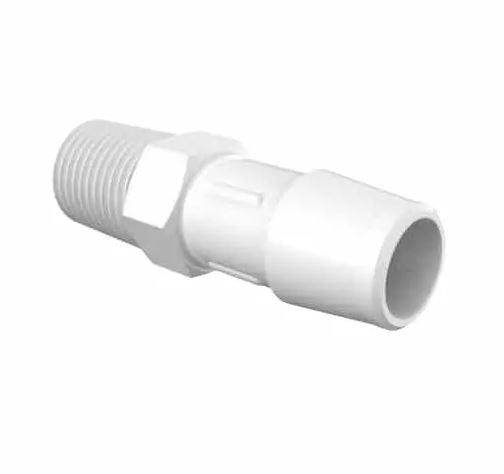 Adapter 1/4" BSPT Thread x 1/2" Barb in Natural Kynar 740