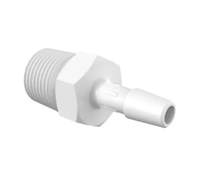 Adapter Schedule 80 3/8" NPT Thread x 1/4" Barb in Natural Kynar 740