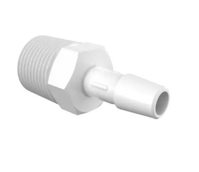 Adapter 3/8" NPT Thread x 5/16" Barb in Natural Kynar 740