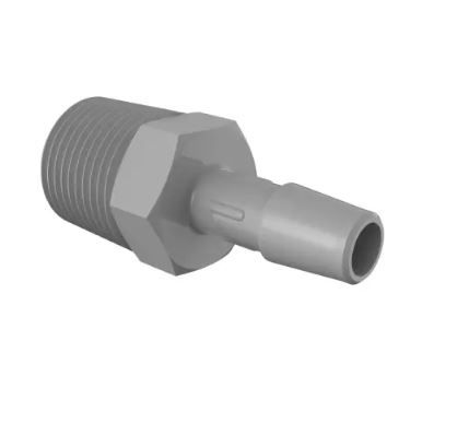 Adapter 3/8" NPT Thread x 5/16" Barb in Gray Kynar