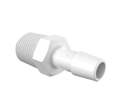 Adapter 3/8" NPT Thread x 3/8" Barb in White Polypropylene