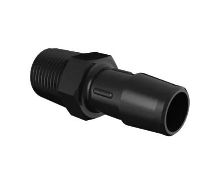 Adapter 3/8" NPT Thread x 1/2" Barb in Glass Filled Black Nylon