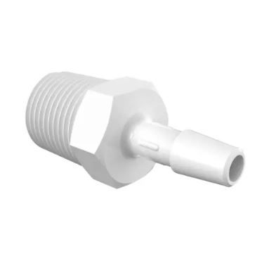 Adapter 3/8" BSPT Thread x 1/4" Barb in Natural Kynar 740