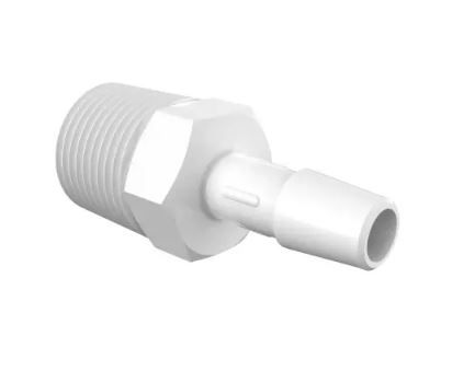 Adapter 3/8" BSPT Thread x 5/16" Barb in Non-Animal Derived Polypropylene