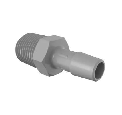 Adapter 3/8"-19 BSPT Thread x 3/8" Barb Grey Kynar