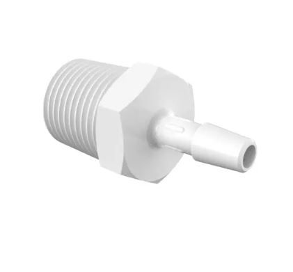 Adapter 1/2" NPT Thread x 1/4" Barb in Medical Nylon