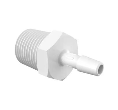 Adapter 1/2" NPT Thread x 1/4" Barb in White Polypropylene