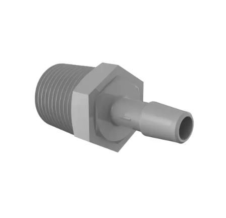 Adapter 1/2"-14 NPT Thread x 5/16" Barb Grey Kynar