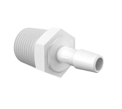 Adapter 1/2" NPT Thread x 5/16" Barb in White Nylon