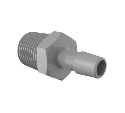 Adapter 1/2" NPT Thread x 3/8" Barb in Gray Kynar