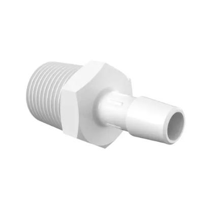 Adapter Schedule 80 1/2" NPT Thread x 3/8" Barb in Non-Animal Derived Polypropylene