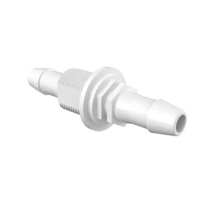 Bulkhead 1/4" Straight Adapter 1/4" ID x 1/4" ID in White Polypropylene