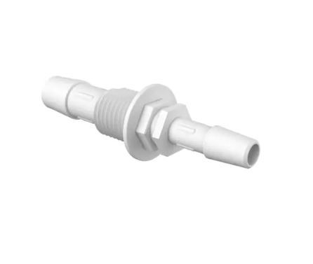 Bulkhead 1/4" Straight Adapter 3/8" ID x 1/4" ID in Natural Kynar 740