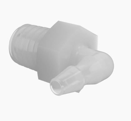 Elbow 10-32 Taper x 1/16" Barb in Natural Kynar - Cleanroom Manufactured