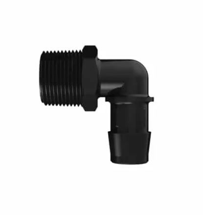 Elbow 3/4" NPT x 3/4" Barb in Black Nylon