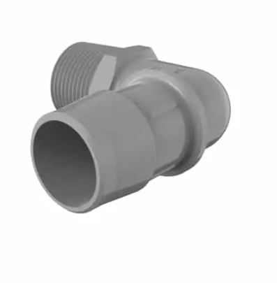 Elbow 3/4" NPT x 1" Barb in Grey Kynar