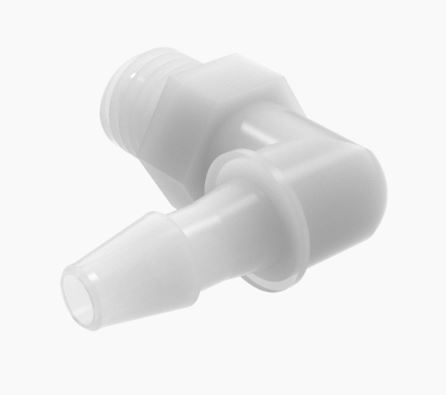 Elbow 1/4"-28 UNF Thread x 1/8" Barb Natural Kynar 740