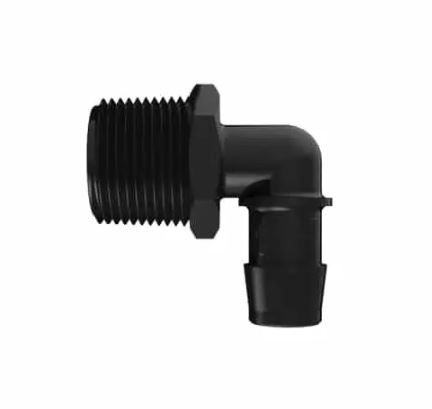 Elbow 1" NPT x 1/2" Barb in Glass Filled Black Nylon