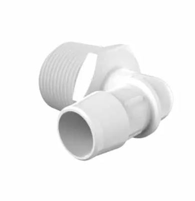 Elbow 1" NPT x 1/2" Barb in Natural Kynar 740