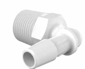 White Polypropylene Elbow 3/8" NPT x 5/16"ID