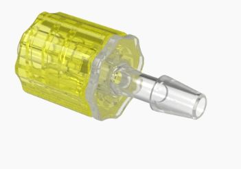 Male Rotating Luer Lock and Nut Assembly 1/8" ID in Polypropylene -Yellow