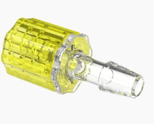 Stationary Male Luer Lock 5/32 Barb in CrystalVu-Yellow