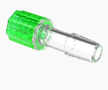 Stationary Male Luer Lock 1/4 Barb in CrystalVu-Lime