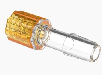 Stationary Male Luer Lock 1/4 Barb in CrystalVu-Orange