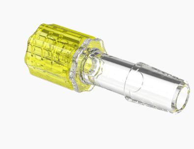 Stationary Male Luer Lock 1/4 Barb in CrystalVu-Yellow