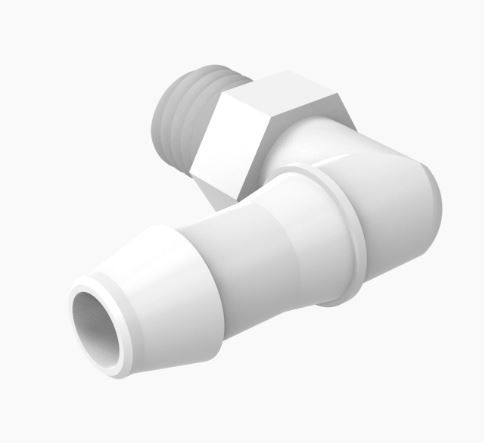 Elbow 1/4"-28 UNF Thread x 3/16" Barb Natural Nylon