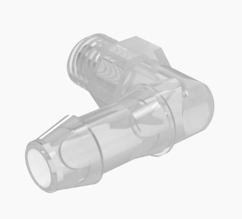 Elbow 1/4"-28 UNF Thread x 3/16" Barb in Non Animal Derived Polypropylene