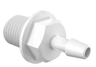 Panel Mount Standard 1/4" NPSM Thread x 3/16" Barb in White Polypropylene