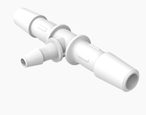 1/4" x 1/8" Barbed Reduction Tee, white polypropylene