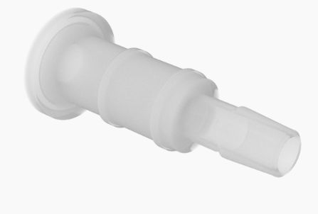 Cleanroom Mini Sanitary Flange x 3/8" Barb in Natural Kynar 740 - 5 PACK