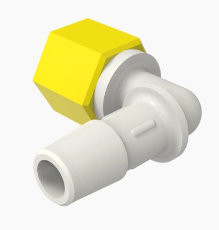 90 Degree Female Elbow 3/8" Barb in Natural Nylon - Yellow