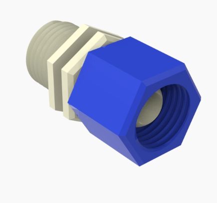 9/16-18 UNF M/F Plug and Nut Assy in Natural Nylon - Blue