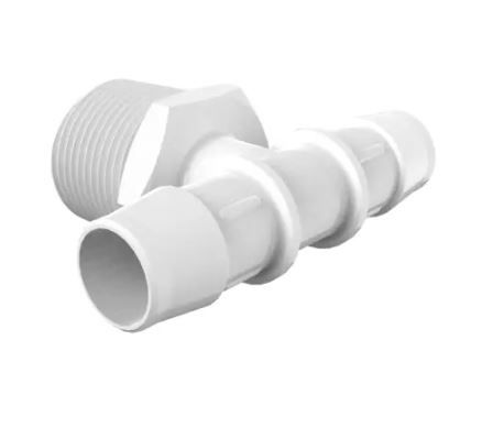 White Nylon Tee 1" NPT x 3/4" Hose Barb