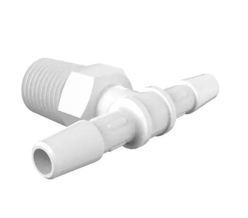 Natural Kynar 740 Tee 1/4" NPT-1/4" Barb