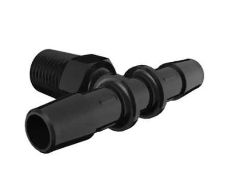 Glass Black Nylon Tee 1/4" NPT x3/8" Barb
