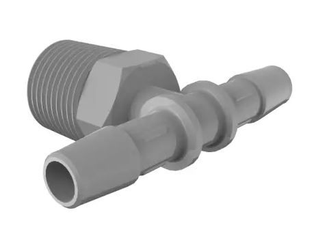 Gray Kynar Tee 3/8" NPT x 5/16" Barb