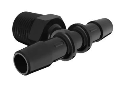 Glass Filled Black Nylon Tee 3/8" NPT - 3/8" Barb