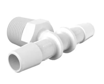 Non-Animal derived polypropylene Tee 3/8" Barb x 3/8" NPT x 3/8" Barb